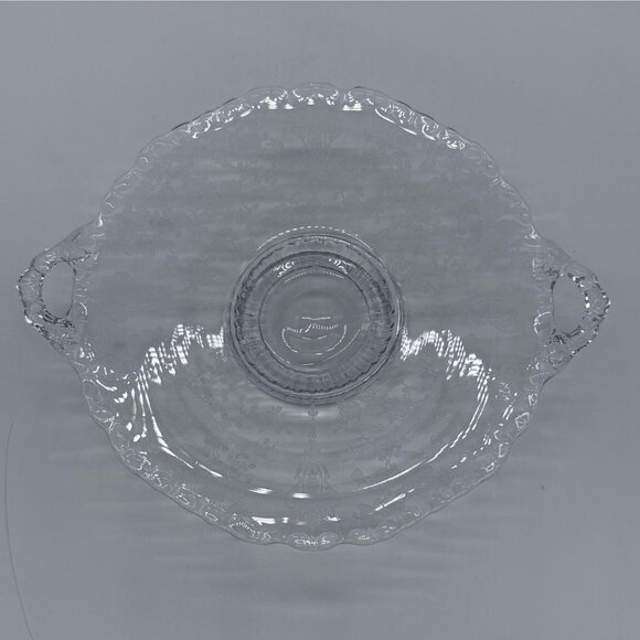Cambridge Glass Rose Point Etch 2 Handled Low Footed Plate # 3900/131 Elegant - Picture 5 of 6